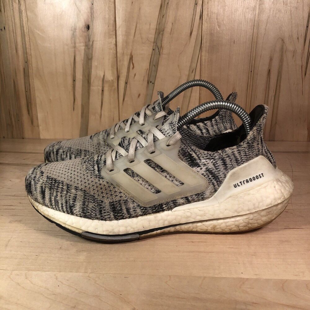Adidas Womens Ultraboost 21 Athletic Shoes Gray Knit Lace Up Size 7.5